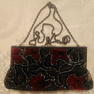 Evening bag clutch velvet burgundy black&brown